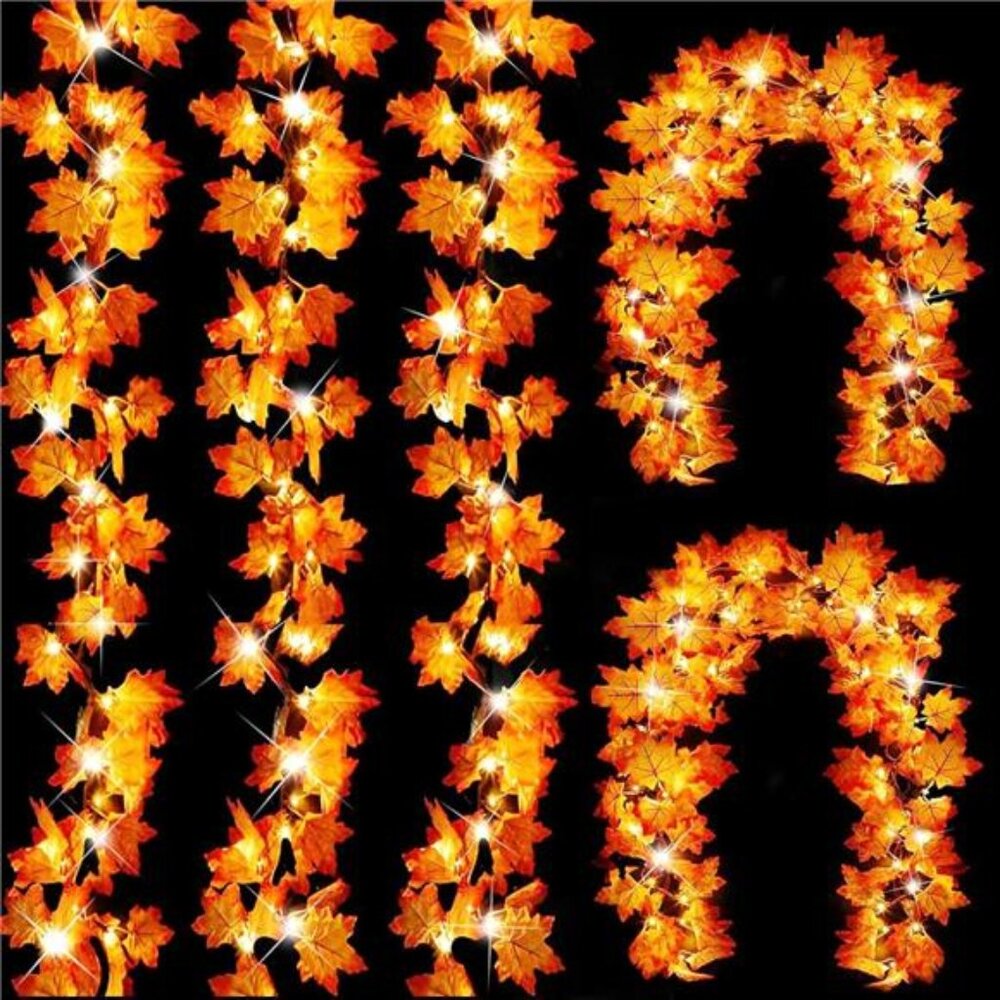 Fall Decor-5Pack Total 50Ft 100LED Fall Garland Lights Fall Decorations for Home